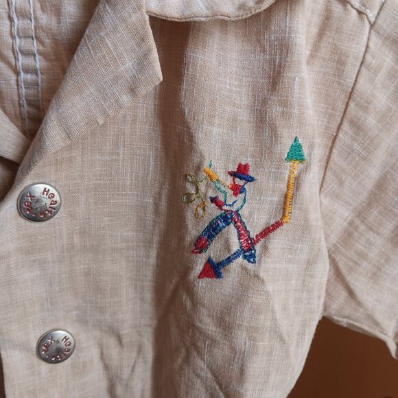 True Vintage 70's Health-Tex 4T Boys Beige Romper Embroidered Cowboy Play shorts - Picture 4 of 7